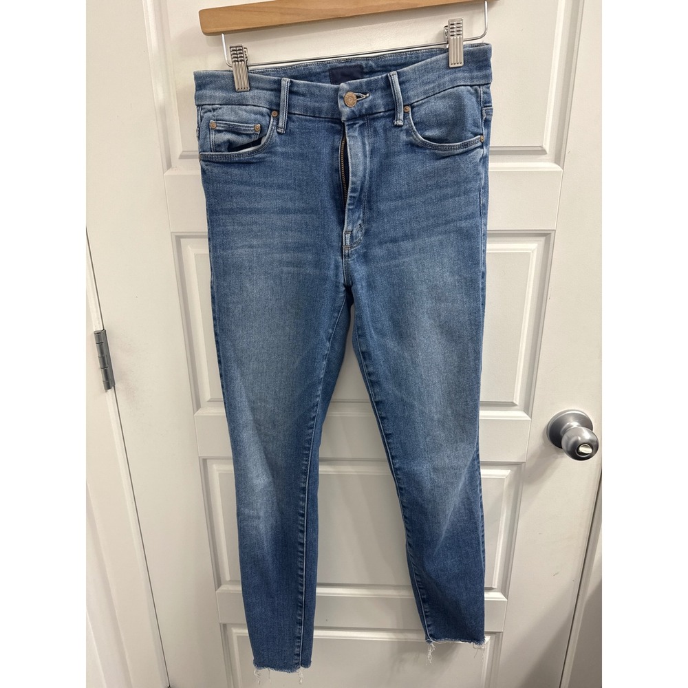 MOTHER High Waisted Looker Ankle Fray Jeans Hop On Hop Off Blue Skinny‎ Size 26